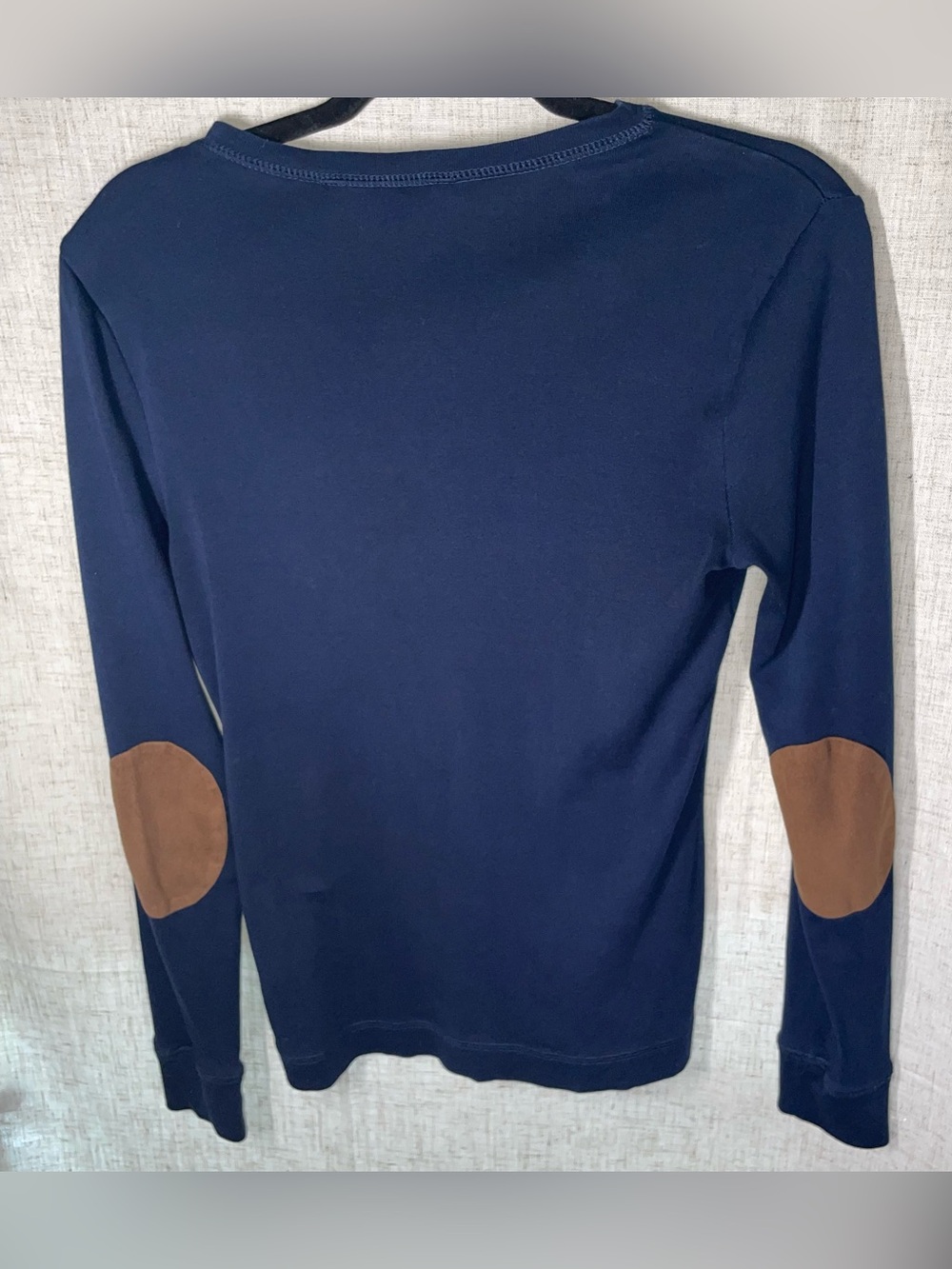 LRL Navy Blue Longsleeve Crewneck w/ Suede Shoulder Patch 100% Cotton Size M - Picture 3 of 10